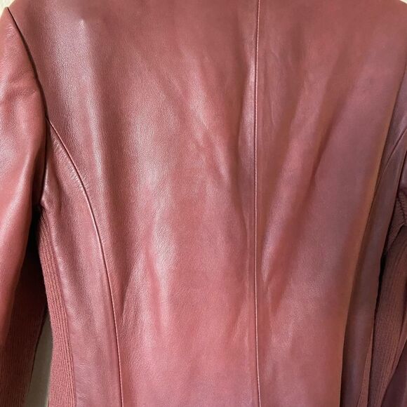 Vince Leather Moto Red Jacket Collarless Asymmetric Zip Size S - Picture 13 of 13